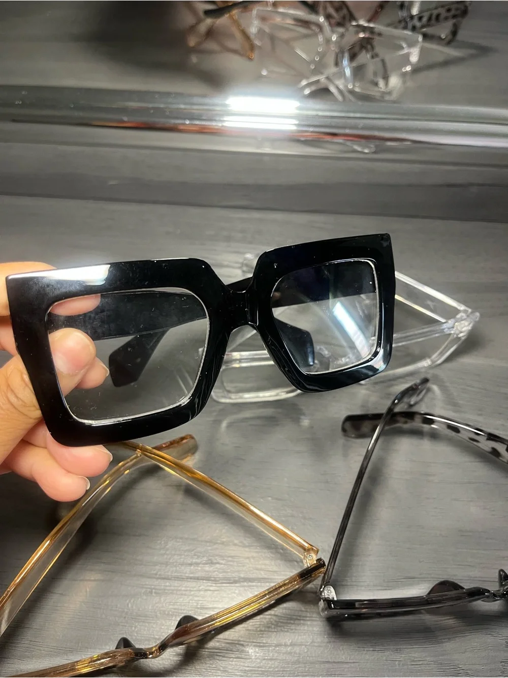 Classic Square Fashion Sunglasses - Black, Clear, Amber, Tortoiseshell